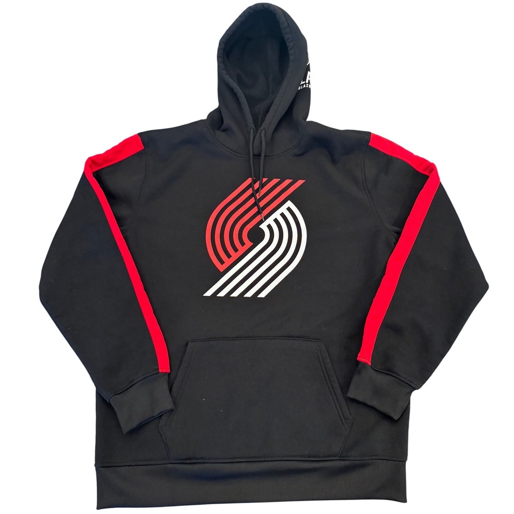 NBA Portland Trail Blazers Hoodie Mens Large Black Red Pullover Sweatshirt L